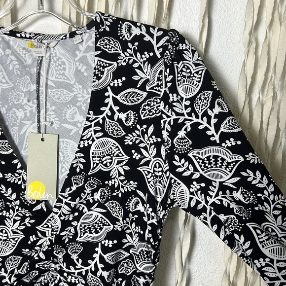 Boden NWT Ruched Jersey Midi Dress in Black and Ivory Tulip Vine Size US2P - Picture 6 of 15